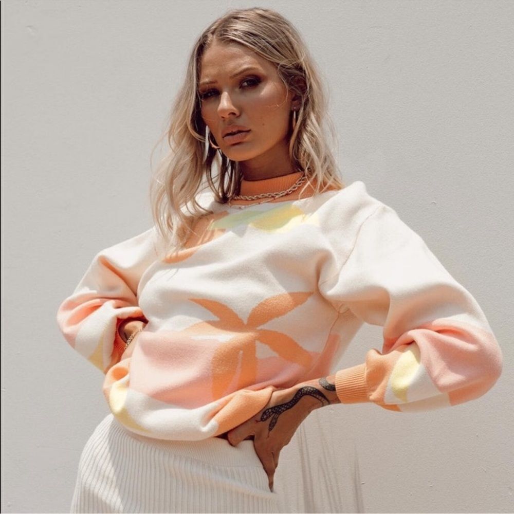 Princess Polly S Serenity Pastel Pink Orange Yellow Mock-neck Balloon Sl Sweater